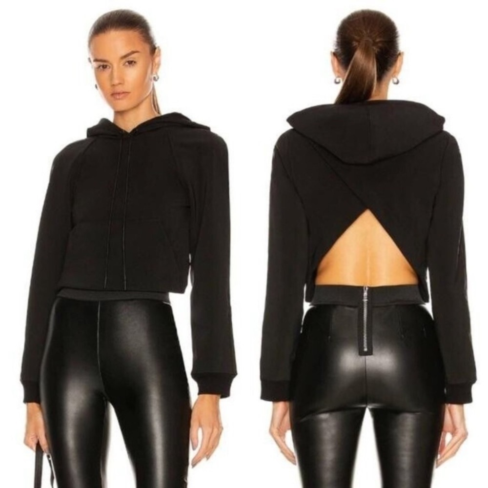 RtA Haven Cropped Sweatshirt NWT Black Crop Open Back Hoodie